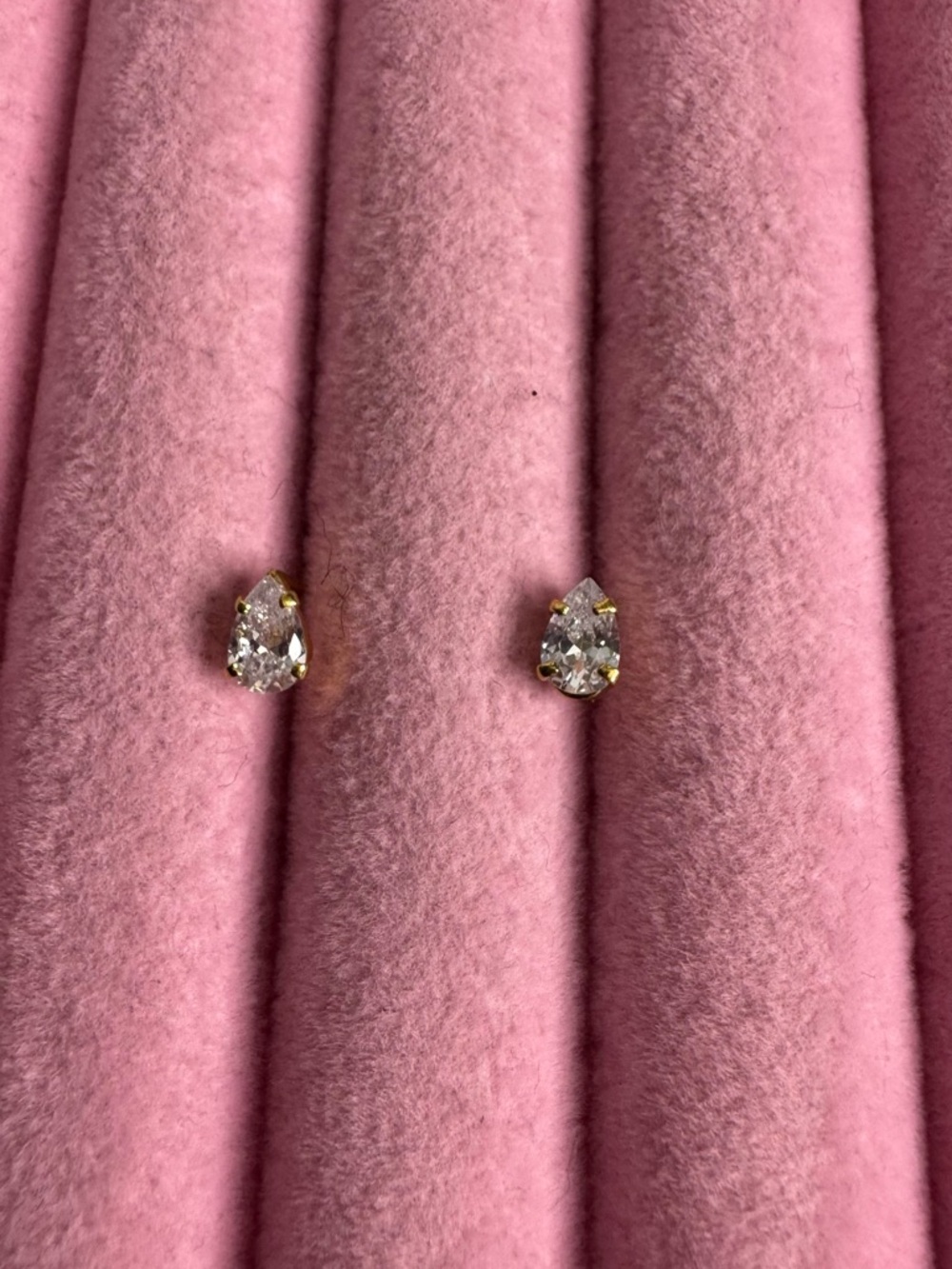 Gold Teardrop Clear Crystal Stud Earrings -